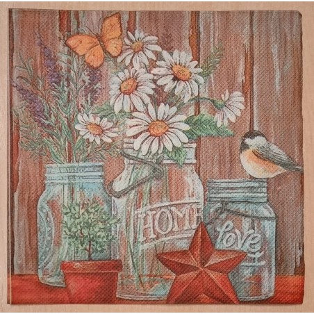 Serviette Margriten/Vogel/Schmetterling