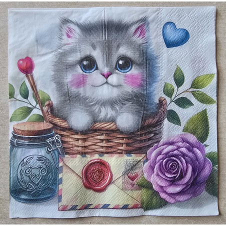 Serviette Gemalte Katze im Körbchen