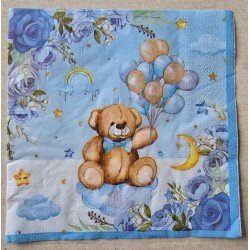 Serviette Teddybär/Luftballons blau