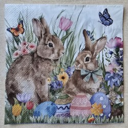 Serviette Zwei Kaninchen/Eier/Schmetterlinge
