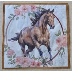 Serviette Pferd mit Blumen rosa