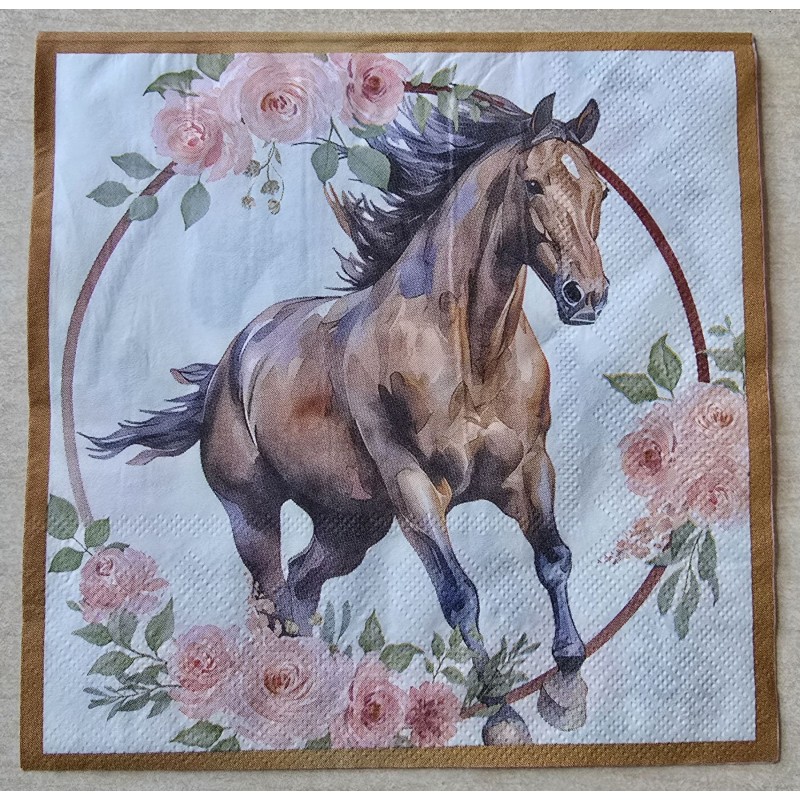Serviette Pferd mit Blumen rosa