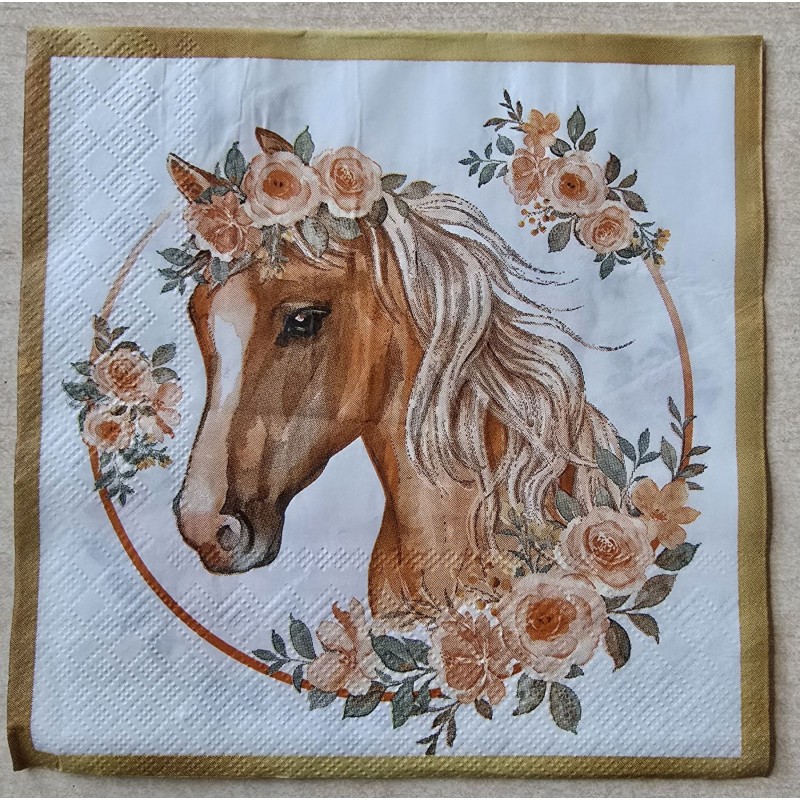 Serviette Pferdekopf mit Blumen braun