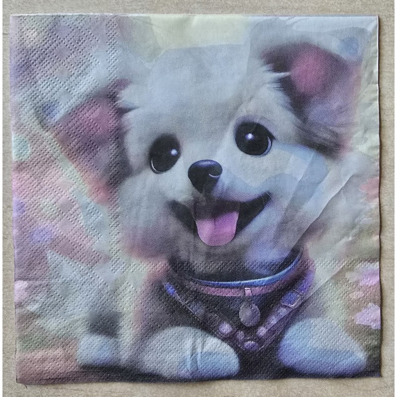 Serviette Gemalter Hund weiß