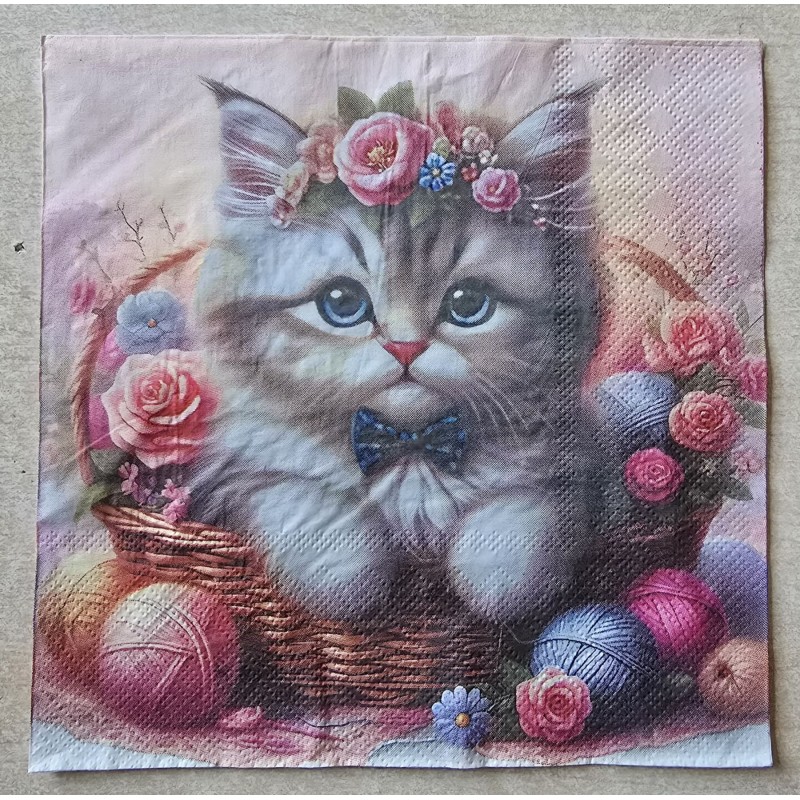 Serviette Gemalte Katze im Korb