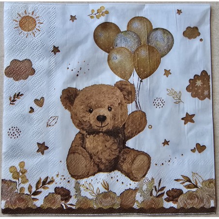 Serviette Teddybär/Luftballons braun