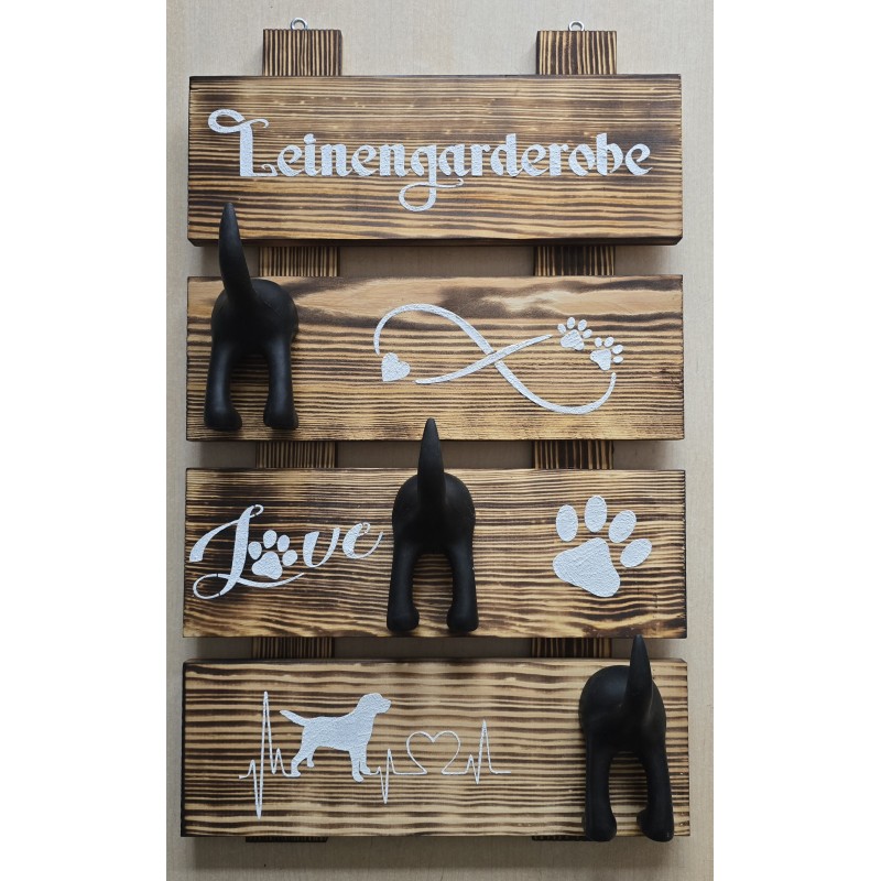 Leinengarderobe geflammt/Haken schwarz