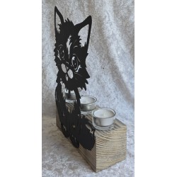 Teelicht Balken Metall Katze schwarz