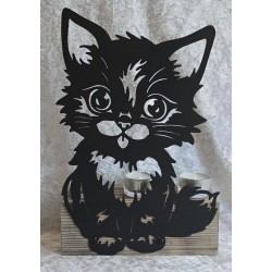 Teelicht Balken Metall Katze schwarz