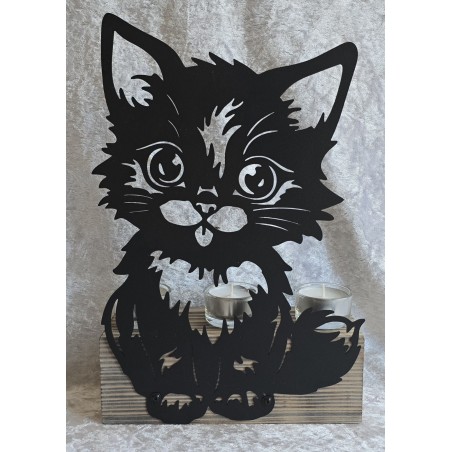 Teelicht Balken Metall Katze schwarz