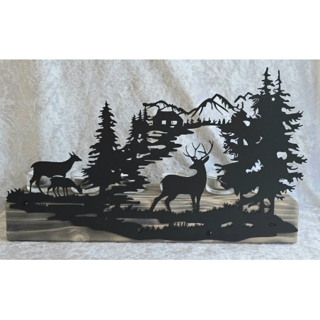 Teelicht Balken Metall Hirsch/Wald schwarz
