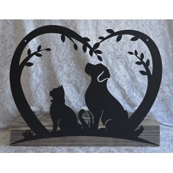 Teelicht Balken Metall Herz/Hund und Katze schwarz
