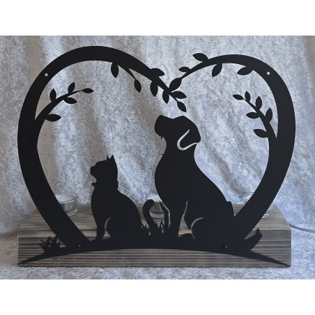 Teelicht Balken Metall Herz/Hund und Katze schwarz
