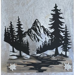 Teelicht Balken Metall Wald/Berge schwarz