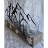 Teelicht Balken Metall Berge/Haus/Wald schwarz
