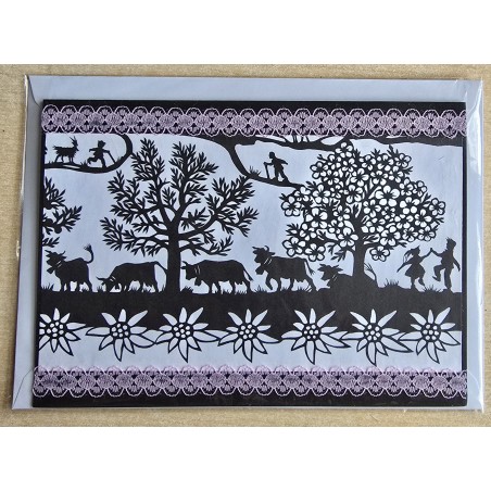 Karte neutral Alpenfeeling schwarz/weiss/rosa