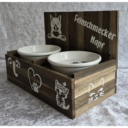 Katzen Futternapf geräuchte Eiche " Feinschmecker Napf "