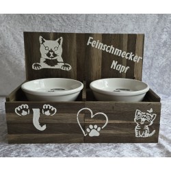 Katzen Futternapf geräuchte Eiche " Feinschmecker Napf "