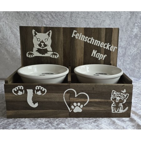 Katzen Futternapf geräuchte Eiche " Feinschmecker Napf "