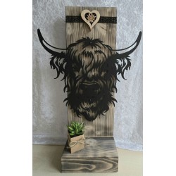 Schild stehend mit Metall Hochlandrind und Leds