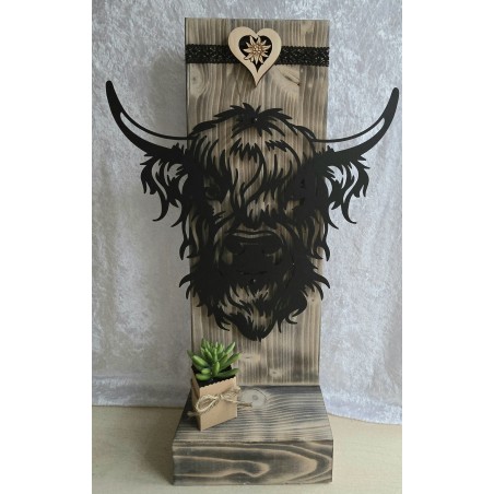 Schild stehend mit Metall Hochlandrind und Leds