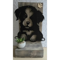 Schild stehend mit Metall Hund und Leds