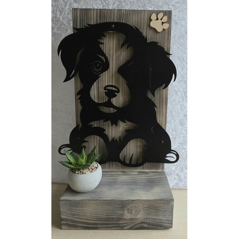 Schild stehend mit Metall Hund und Leds