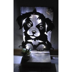Schild stehend mit Metall Hund und Leds