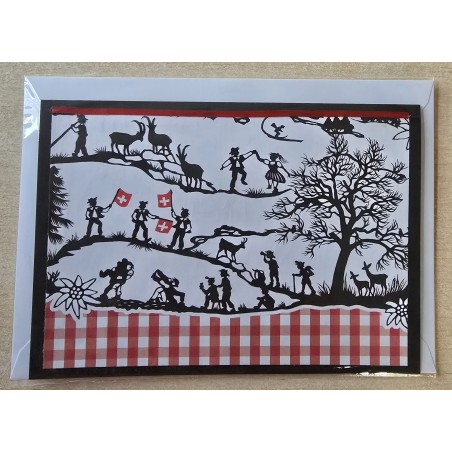 Karte neutral Alpenfeeling schwarz/weiss/rot kariert