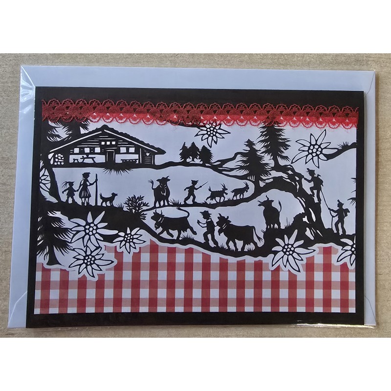 Karte neutral Alpenfeeling schwarz/weiss/rot kariert
