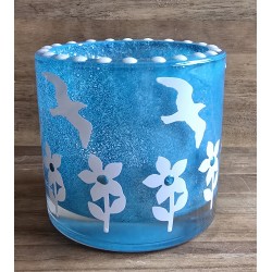 Glas Teelicht Blumen/türkis