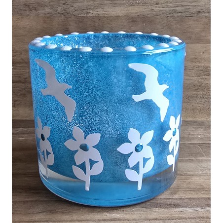 Glas Teelicht Blumen/türkis