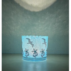 Glas Teelicht Blumen/türkis