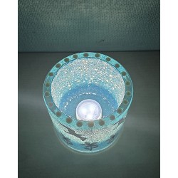 Glas Teelicht Blumen/türkis