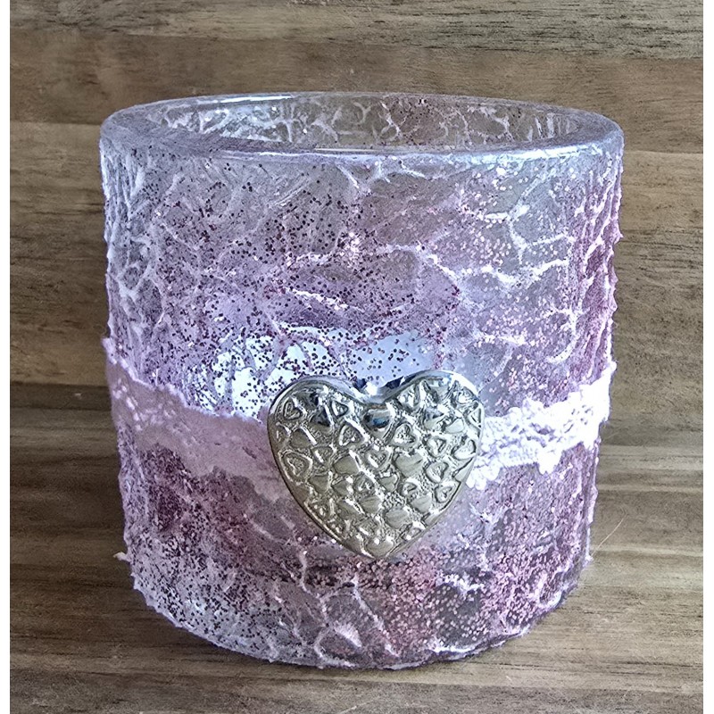 Glas Teelicht Herz/rosa