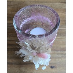 Glas Teelicht Trockenblumen/rosa