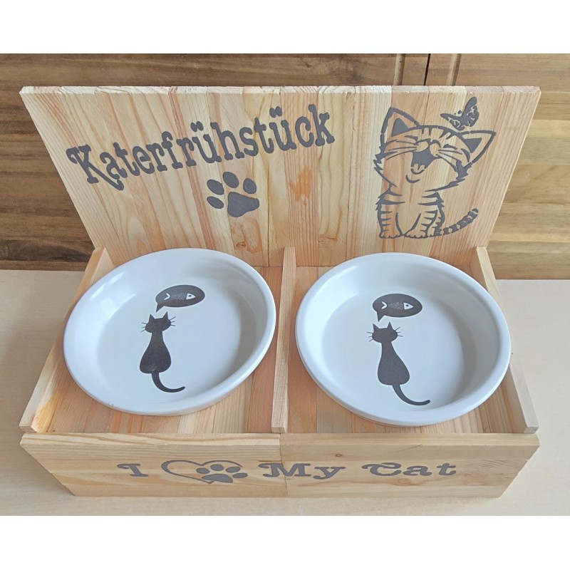 Katzen Futternapf " Katerfrühstück " grau