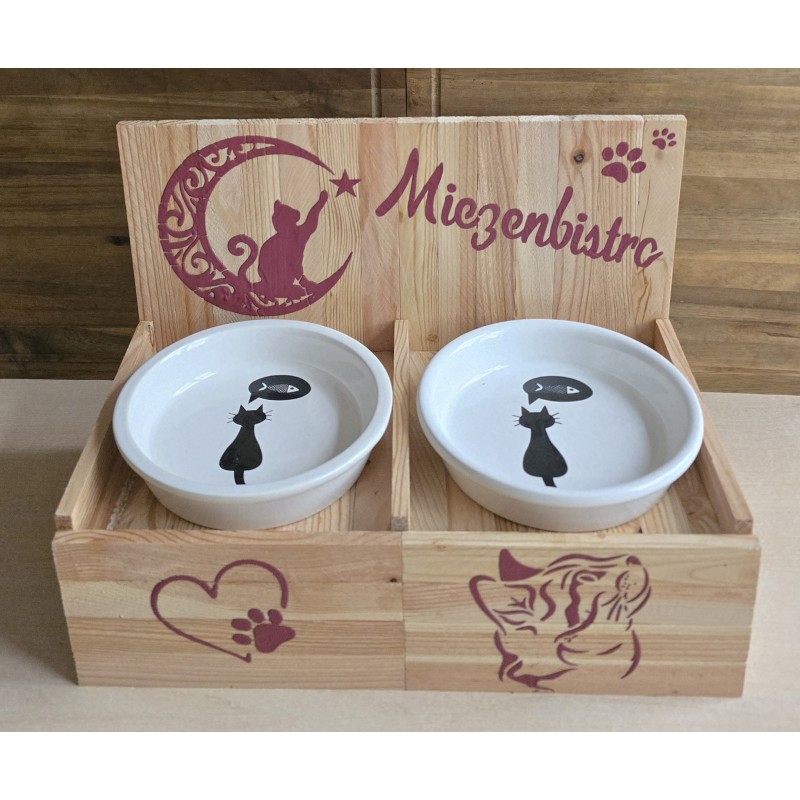 Katzen Futternapf " Miezenbistro " weinrot