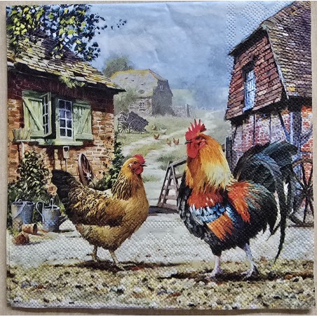 Serviette " Huhn/Hahn auf Bauernhof