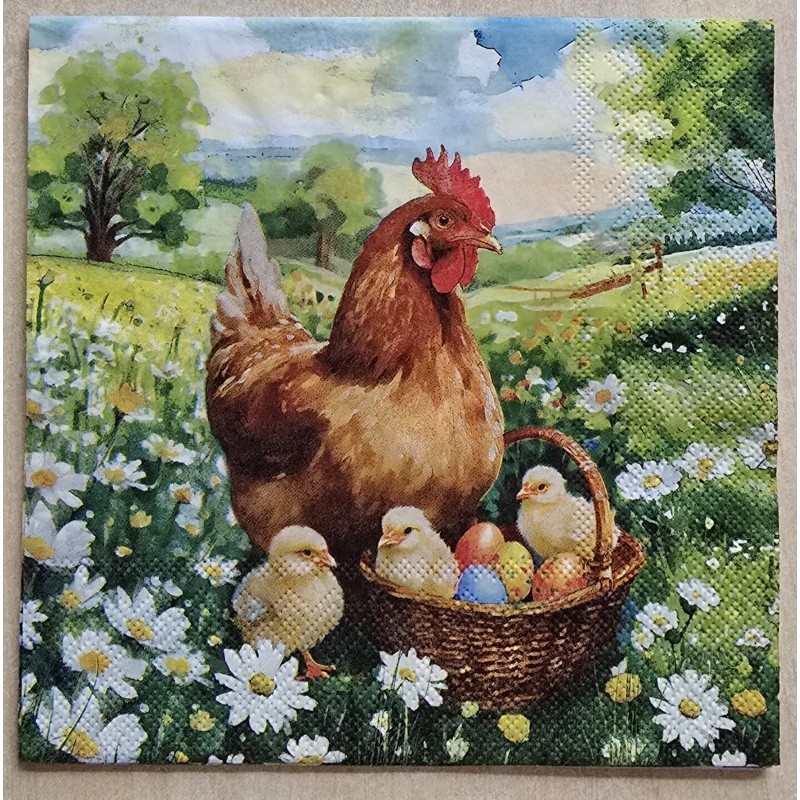 Serviette " Huhn/Hahn auf Bauernhof