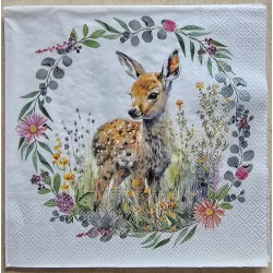 Serviette " Rehkitz/Blumenkranz "