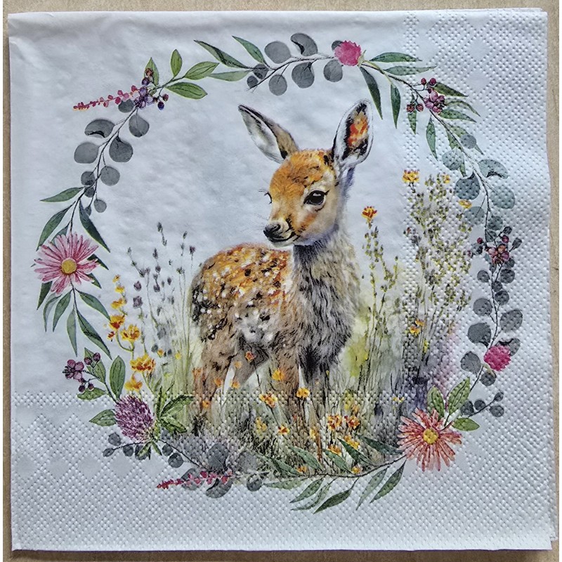 Serviette " Rehkitz/Blumenkranz "