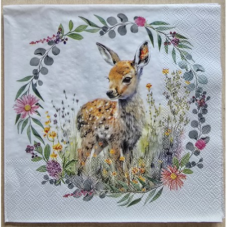 Serviette " Rehkitz/Blumenkranz "
