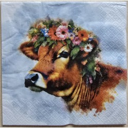 Serviette " Kuh mit Blumenkranz auf Kopf "