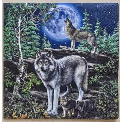 Serviette " Wölfe/Wald/Mond "