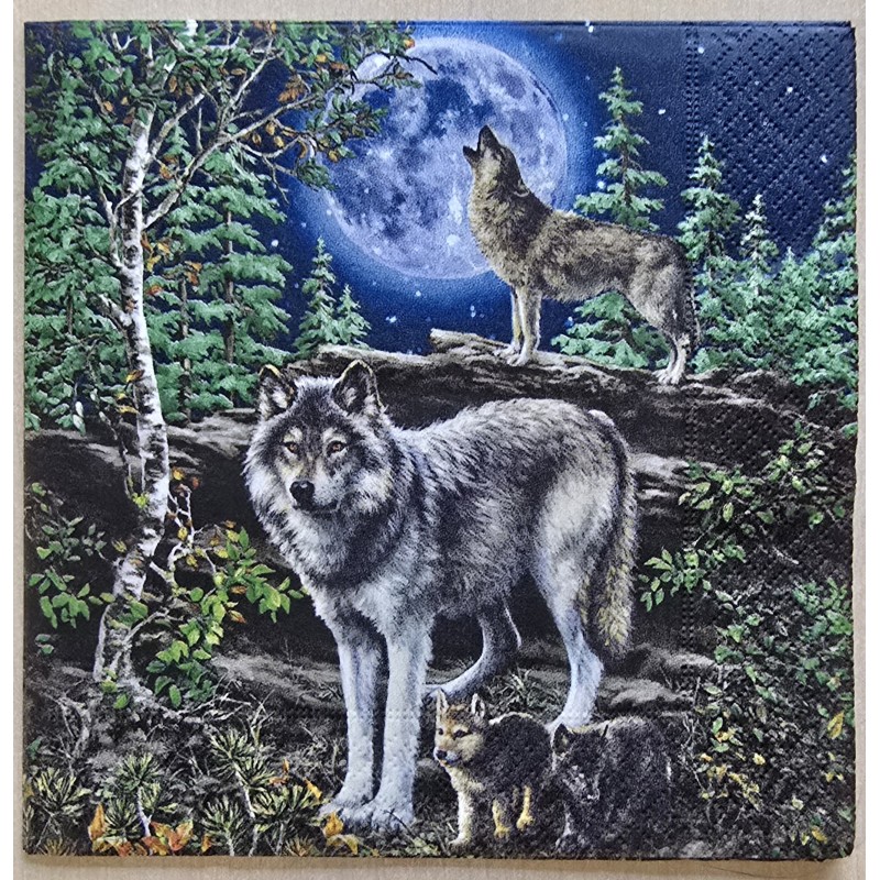 Serviette " Wölfe/Wald/Mond "