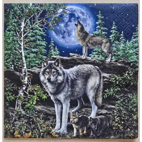 Serviette " Wölfe/Wald/Mond "