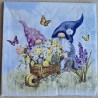 Serviette " Zwei Wichtel/Schubkarre/Blumen "