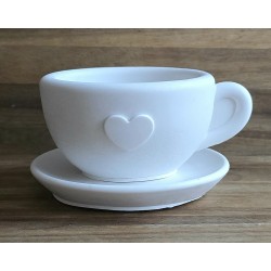 Beton Kaffee Tasse und Teller weiss