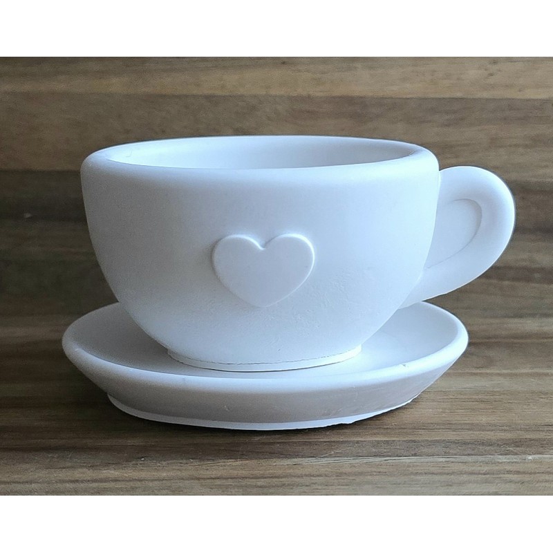 Beton Kaffee Tasse und Teller weiss